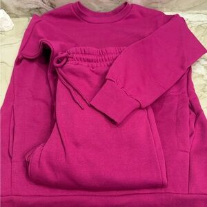 Zenana Womens Hot Pink Fleece Sweatshirt & Jogger Set Size Small